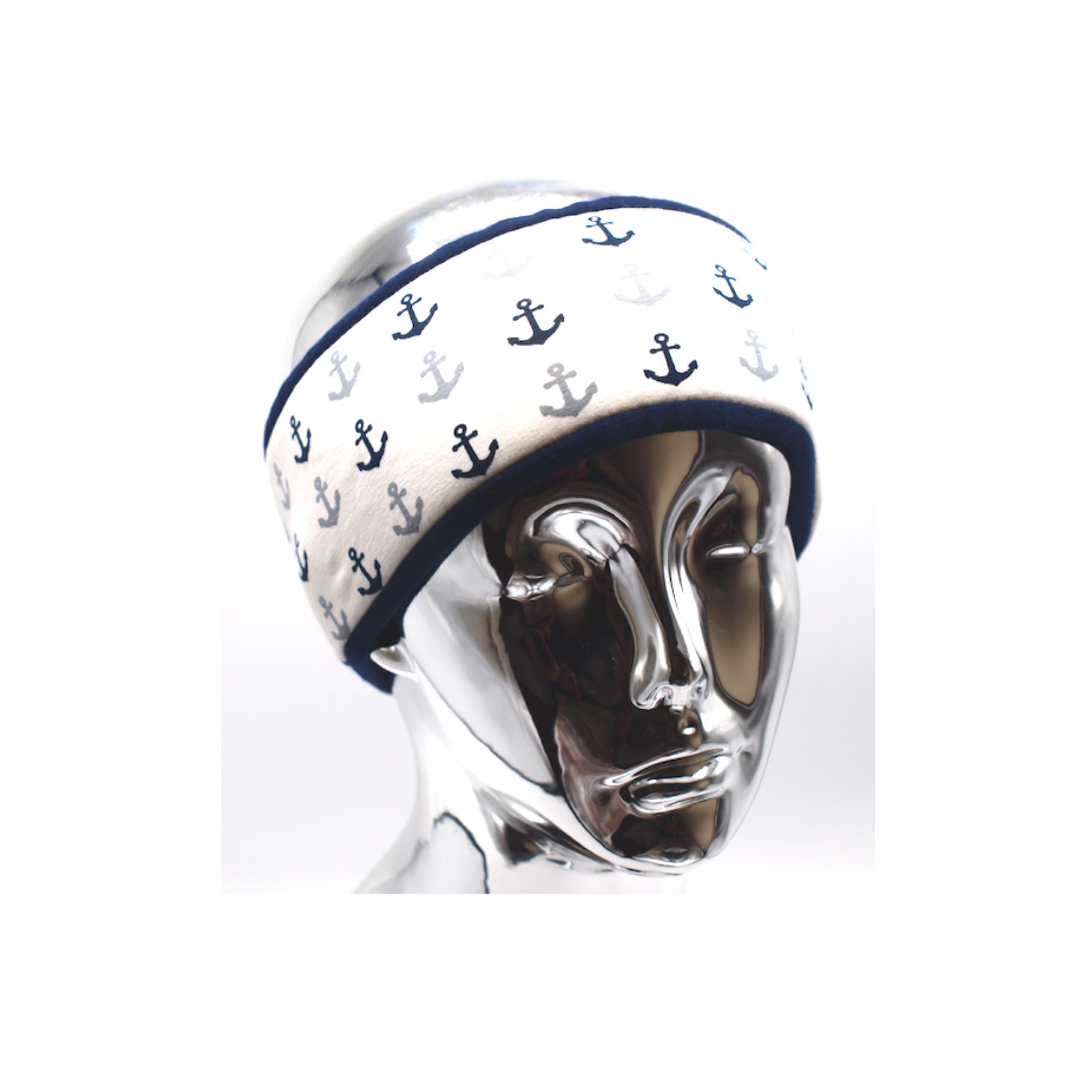 "Maritime" headband with anchors in blue and grey