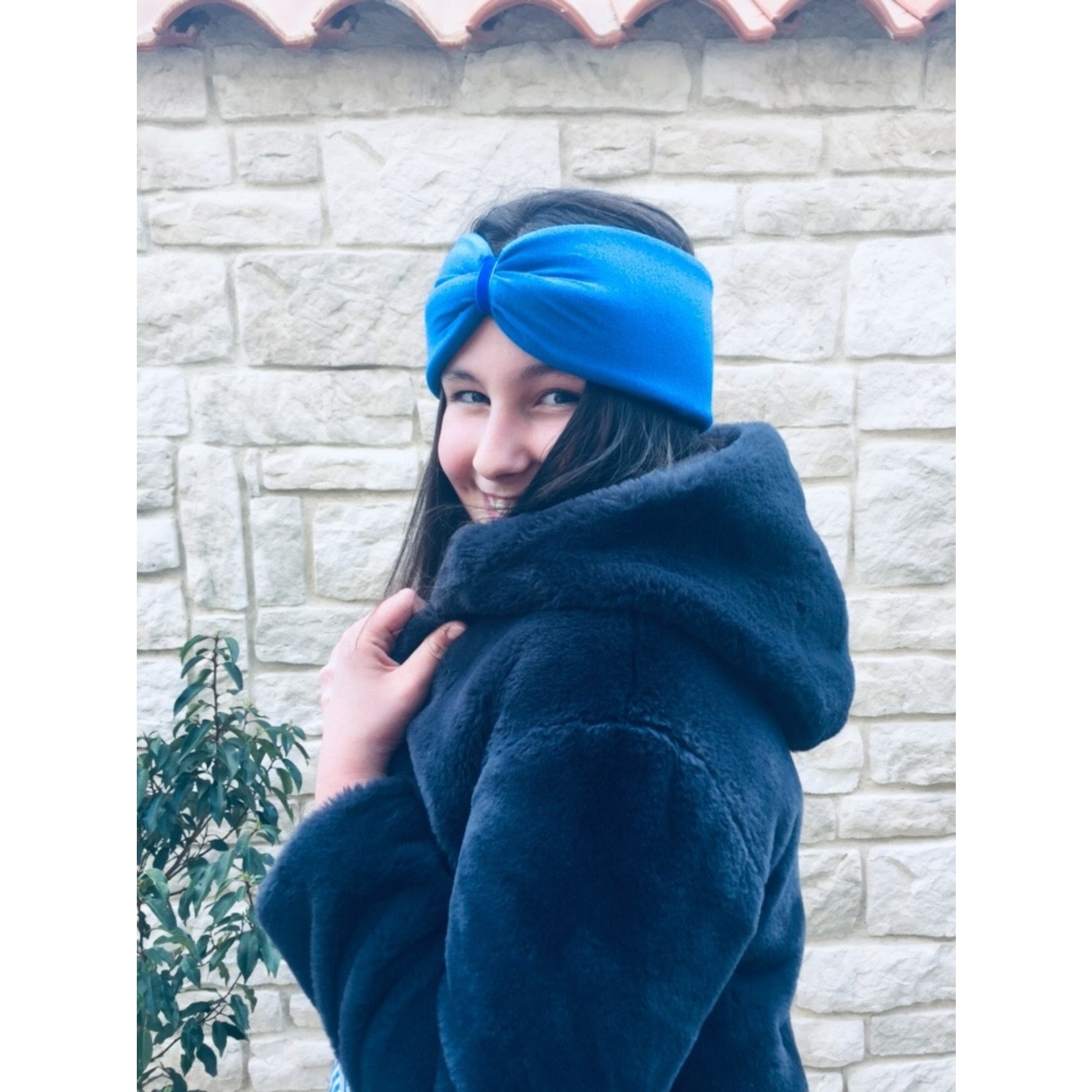 "Azzurro" headband in loop-look with royal blu velvet ribbon