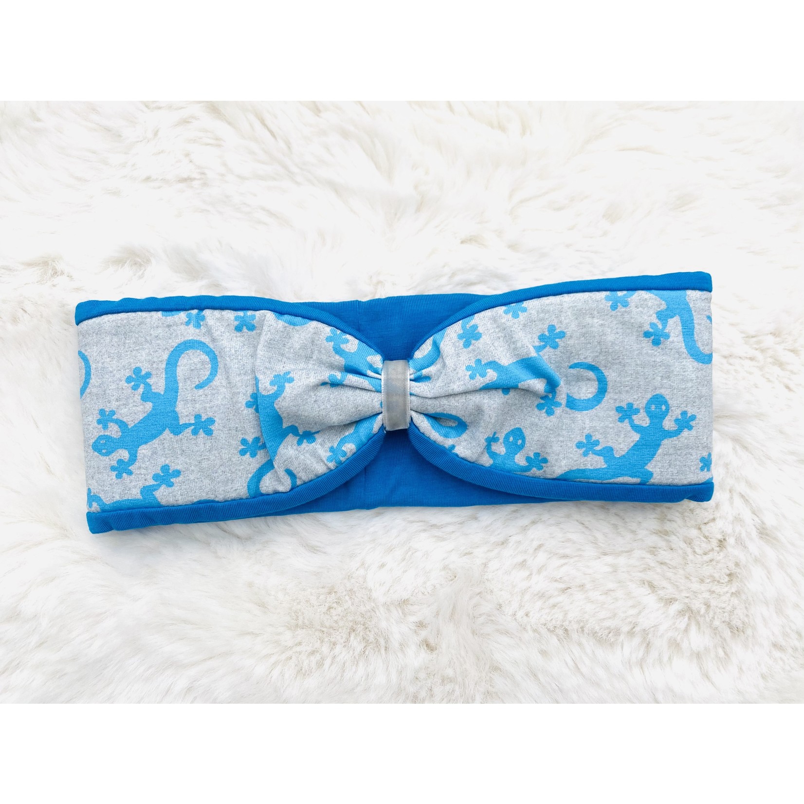 headband "salamandra azzurro" in loop-look draped with grey velvet ribbon