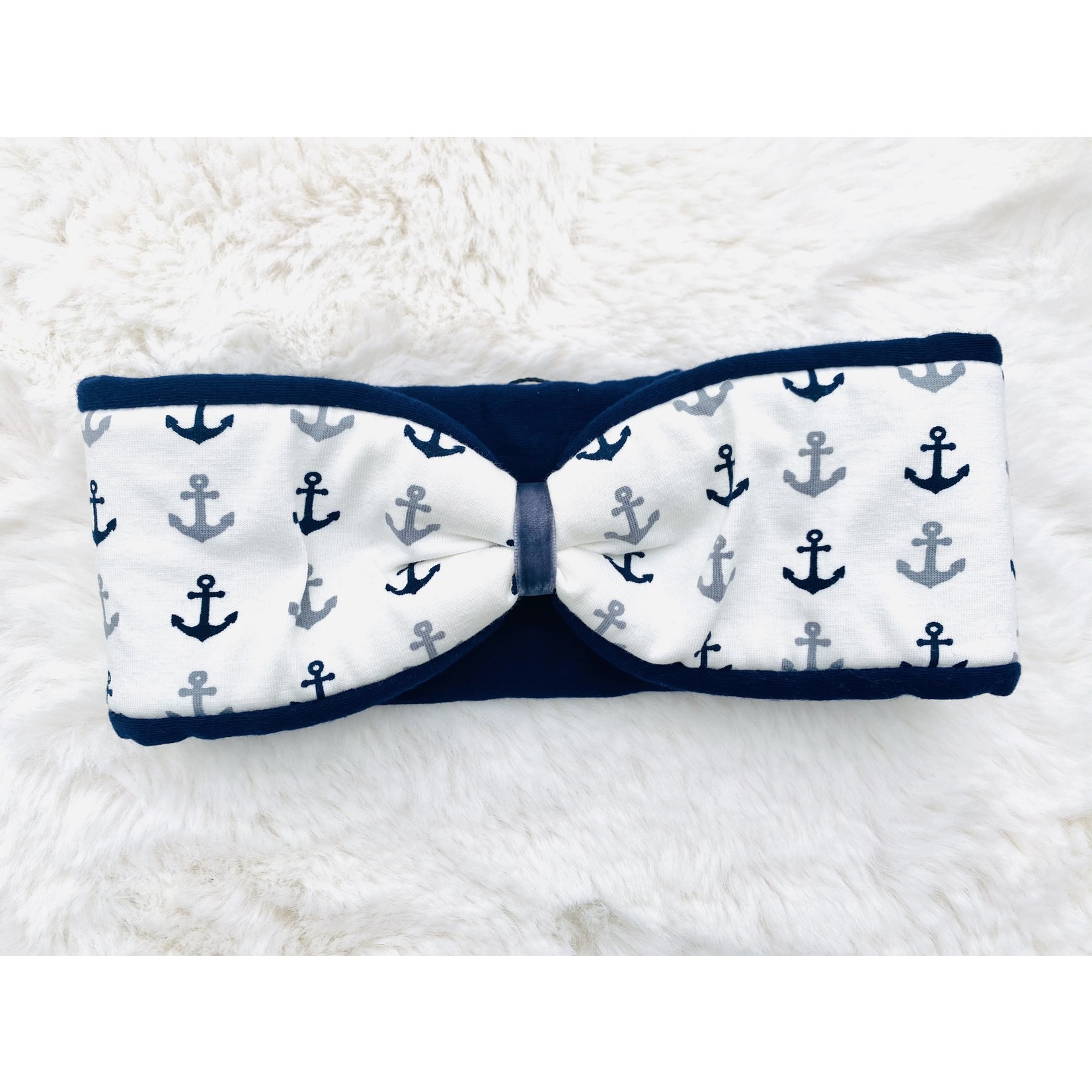headband "maritim" in loop-look with light grey velvet ribbon