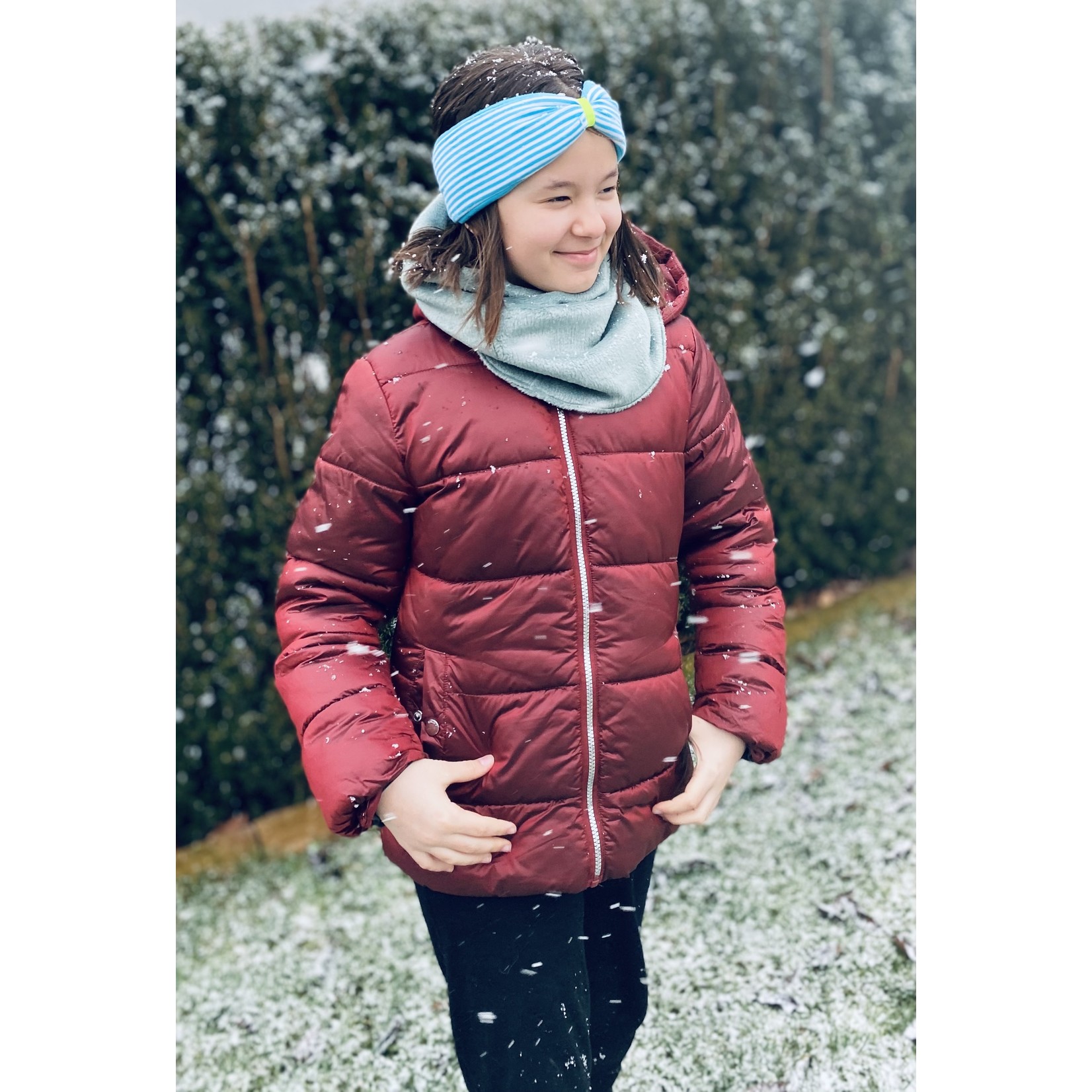 Kopfband "classic stripes" in Schleifen Optik mit neongelbem Samtband