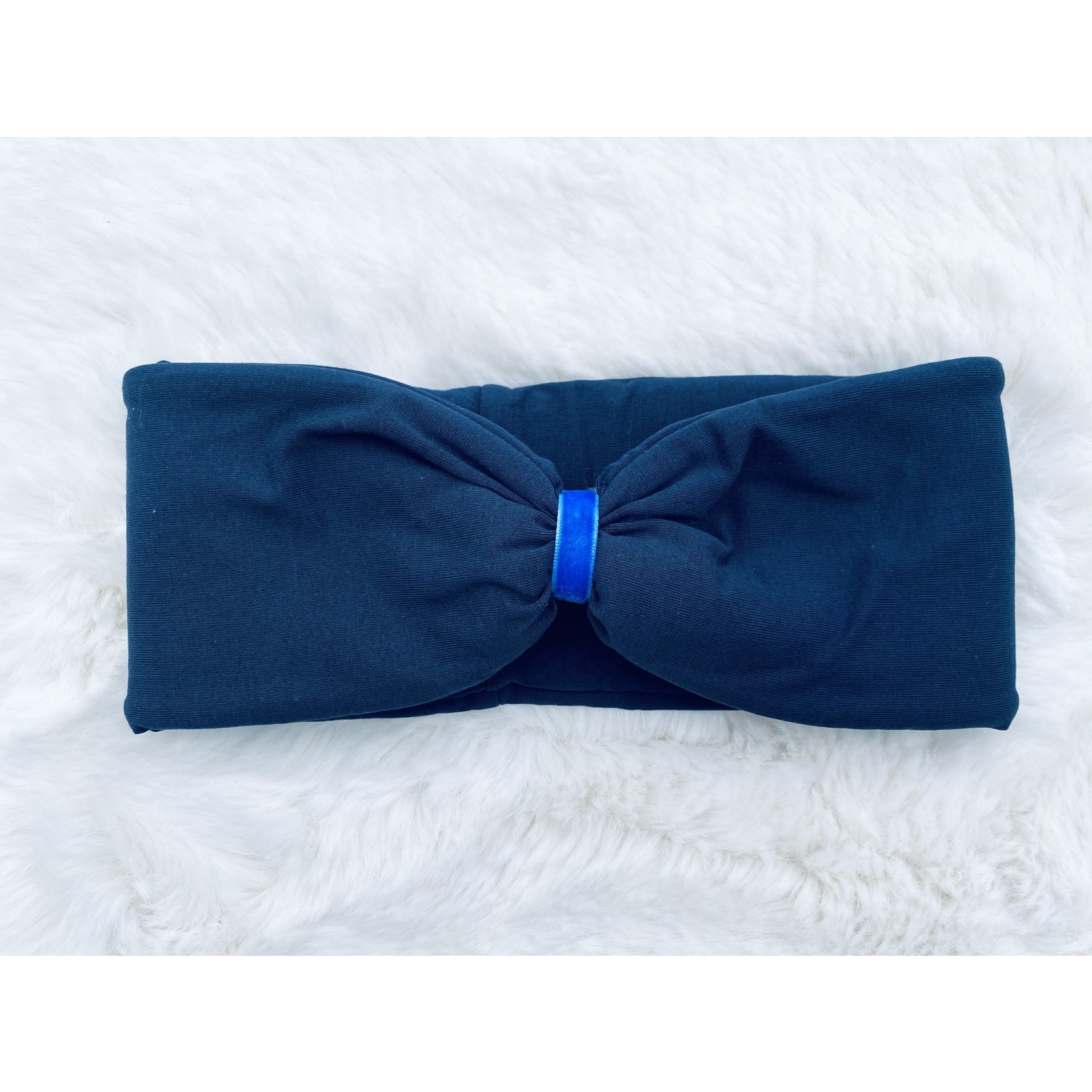 "Blu" headband in loop-look draped with royal-blu velvet ribbon