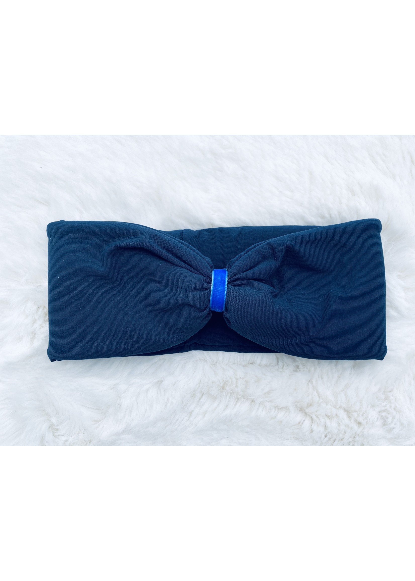 "Blu" headband in loop-look draped with royal-blu velvet ribbon