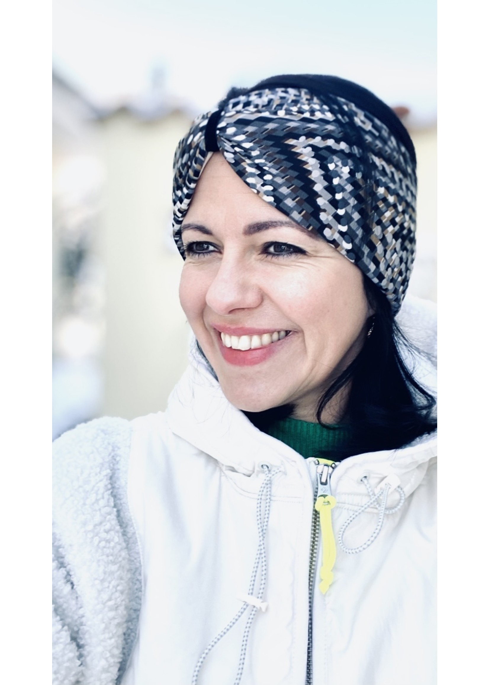 "Raute Grey Creme" headband in loop-look with black velvet ribbon