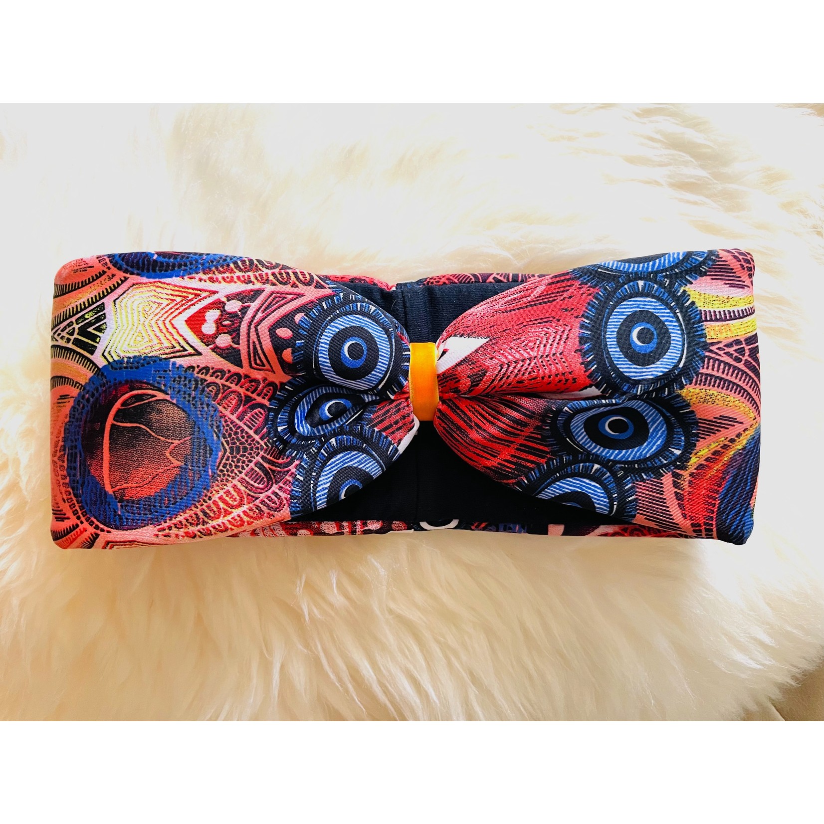 Kopfband "Pavone giallo" in Schleifen Optik orangefarbenem Samtband