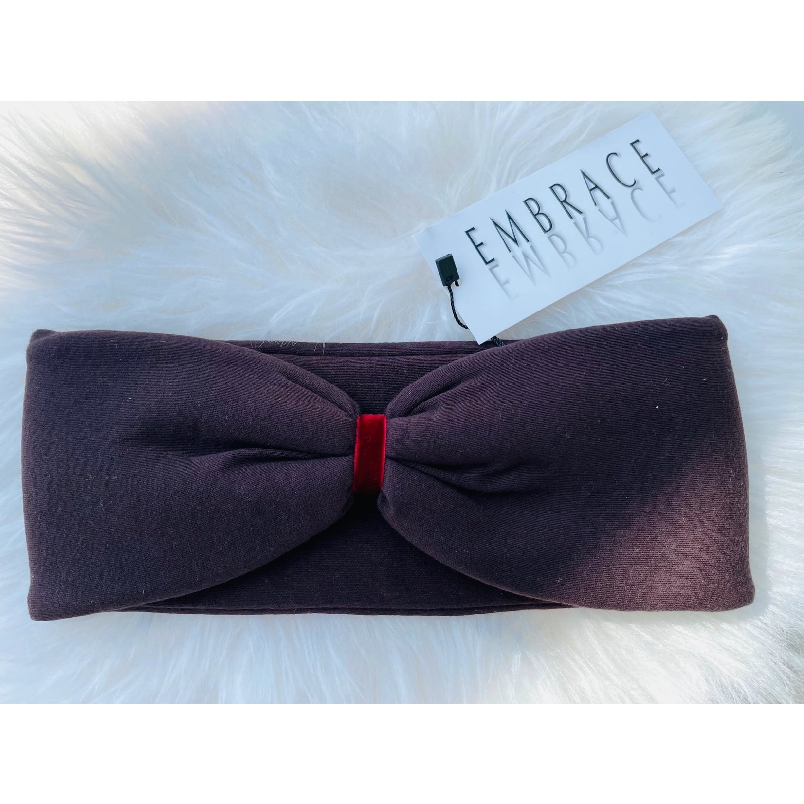 Kopfband "Schoko" in Schleifen Optik mit rotem Samtband