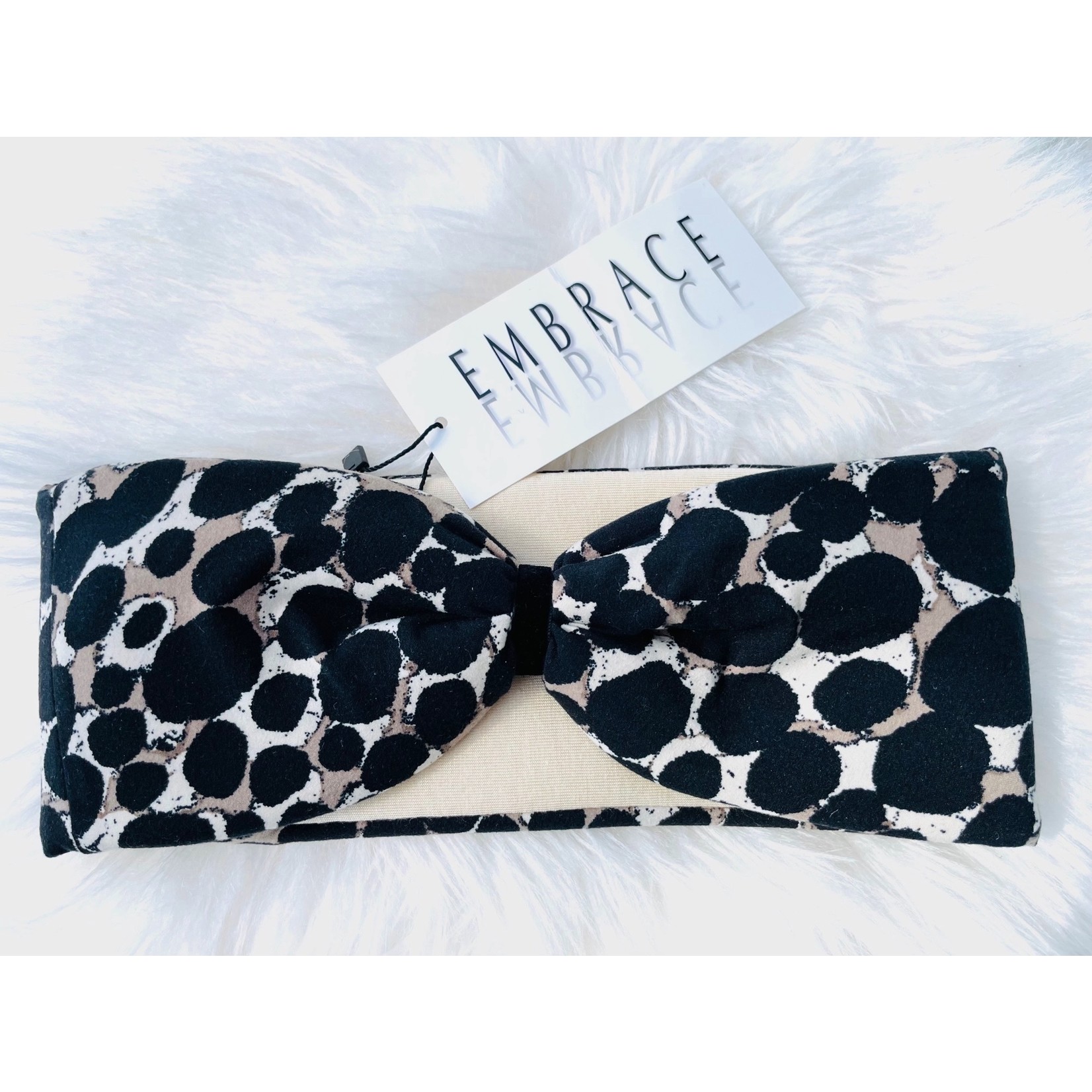 Kopfband "Beige dot Crema" in Schleifenoptik und schwarzem Samtband