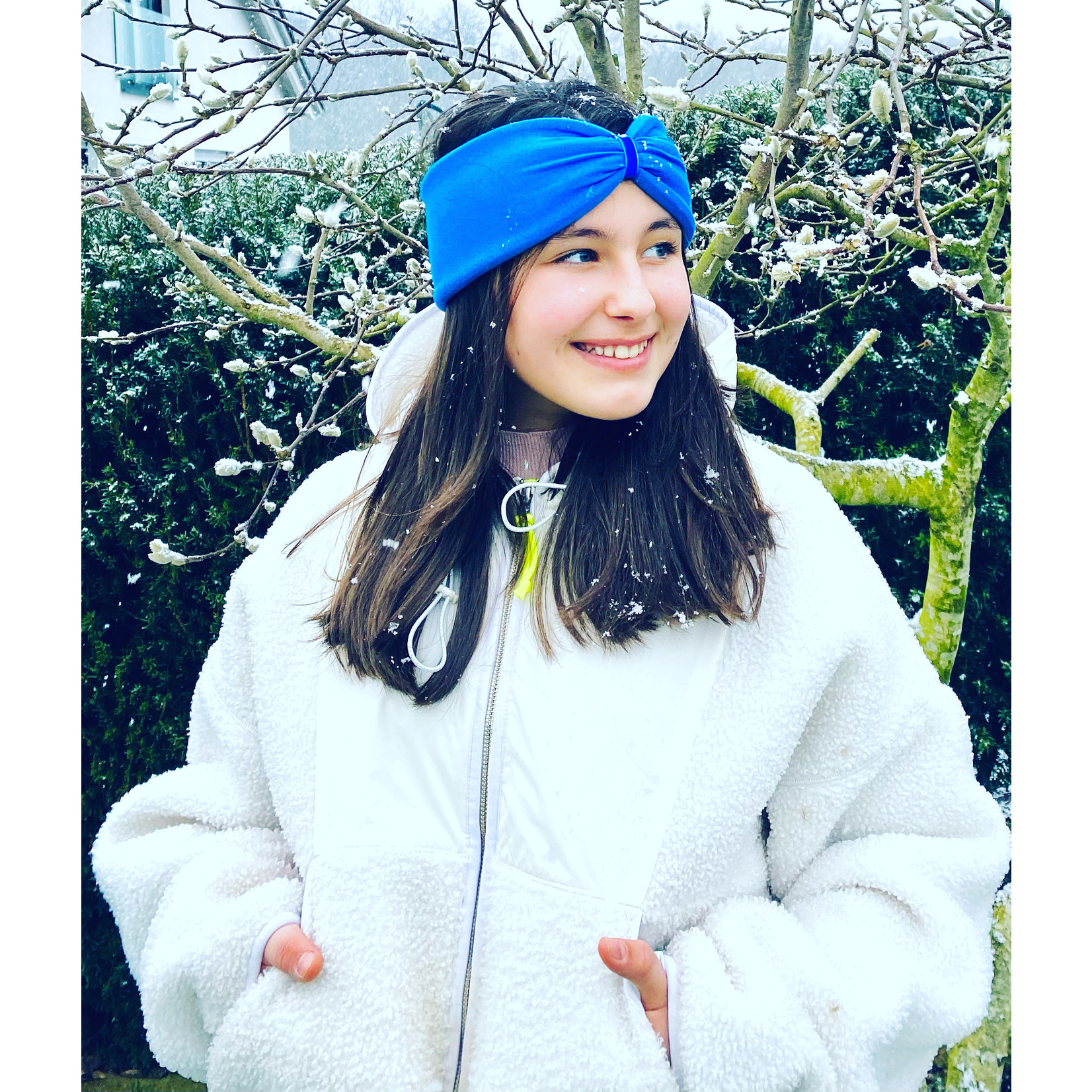 "Azzurro" headband in loop-look with royal blu velvet ribbon