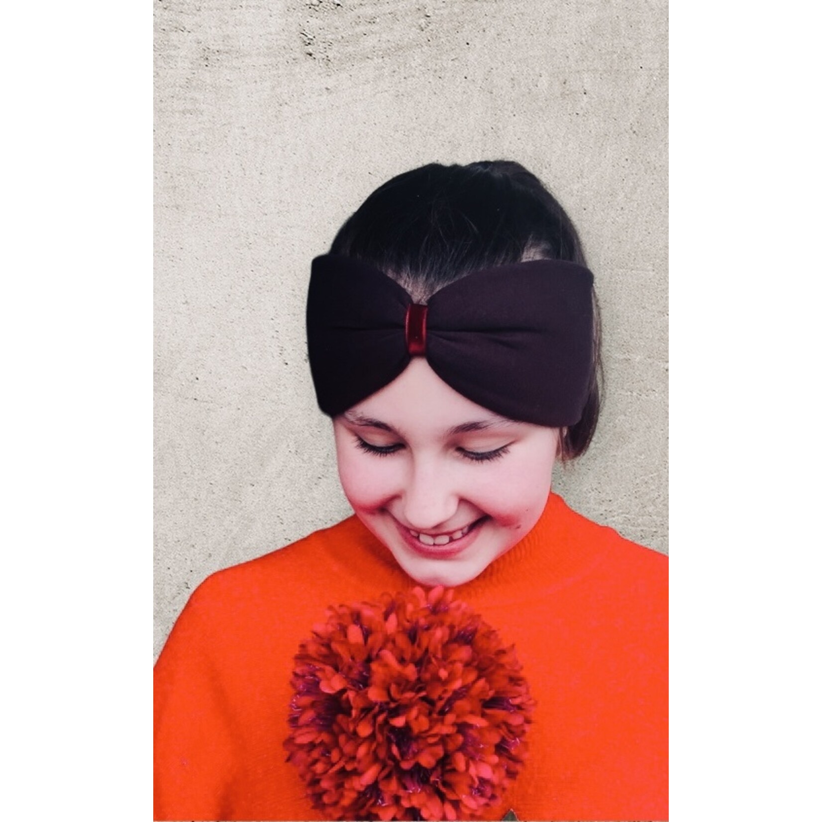 Kopfband "Schoko" in Schleifen Optik mit rotem Samtband