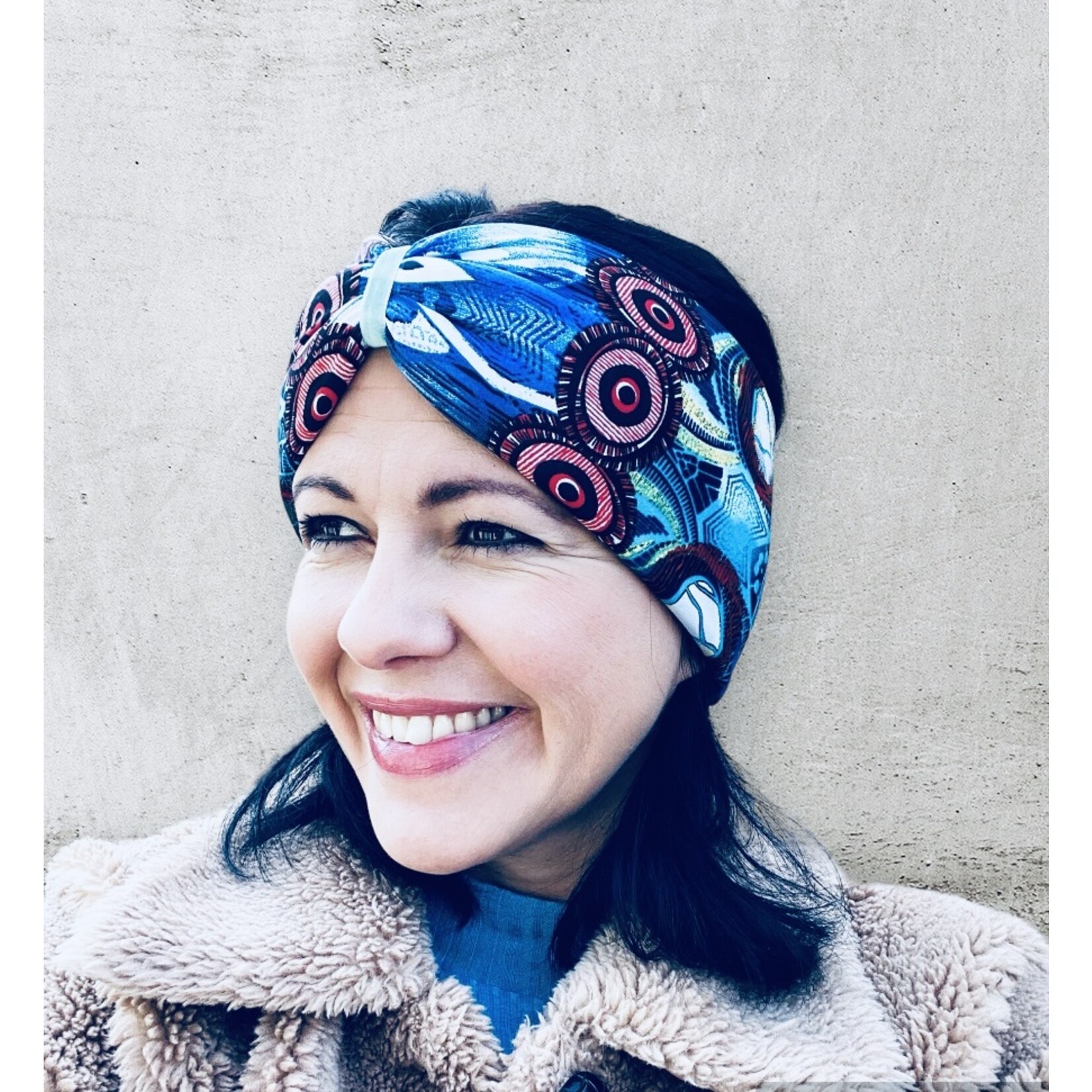 Kopfband "Pavone blu“  in Schleifen Optik mit hellblauem Samtband