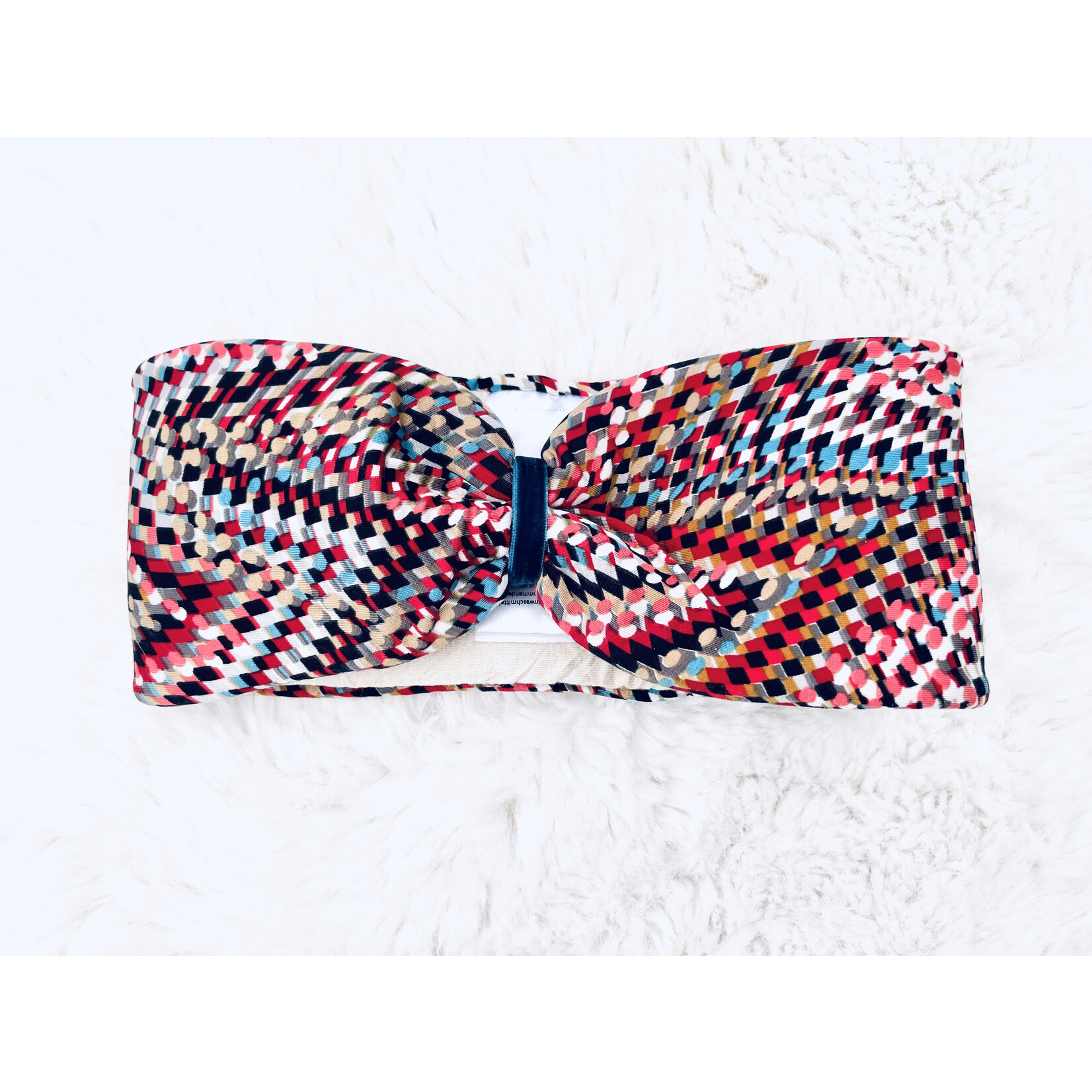 "Raute red creme" headband in a loop look with red velvet ribbon - Copy