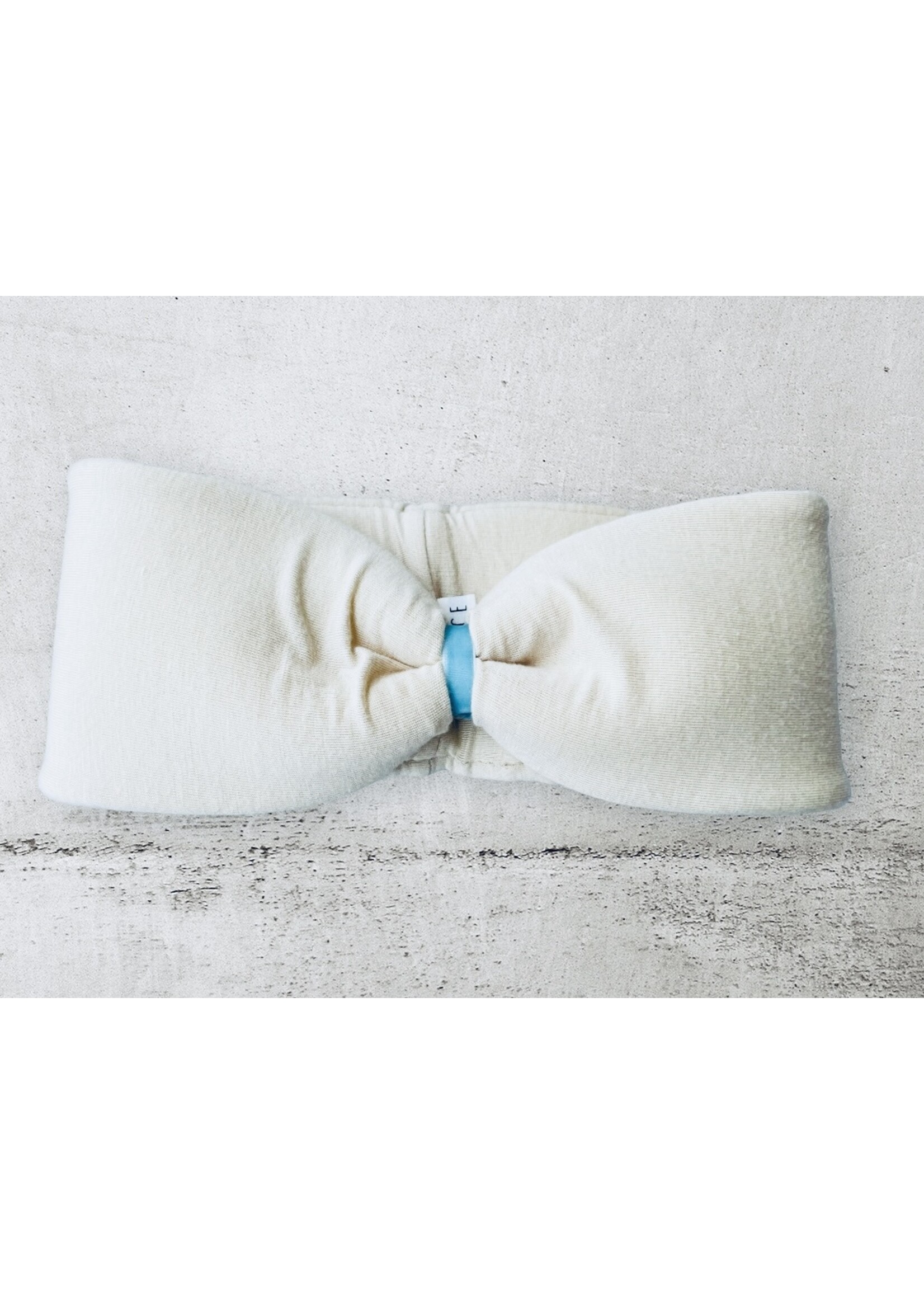 "Crema" headband in loop-look with iceblue colored velvet ribbon