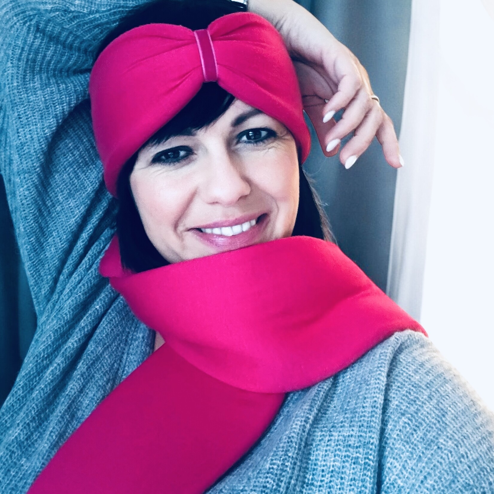 Kopfband "Magenta" in Schleifen Optik mit pinkem Samtband