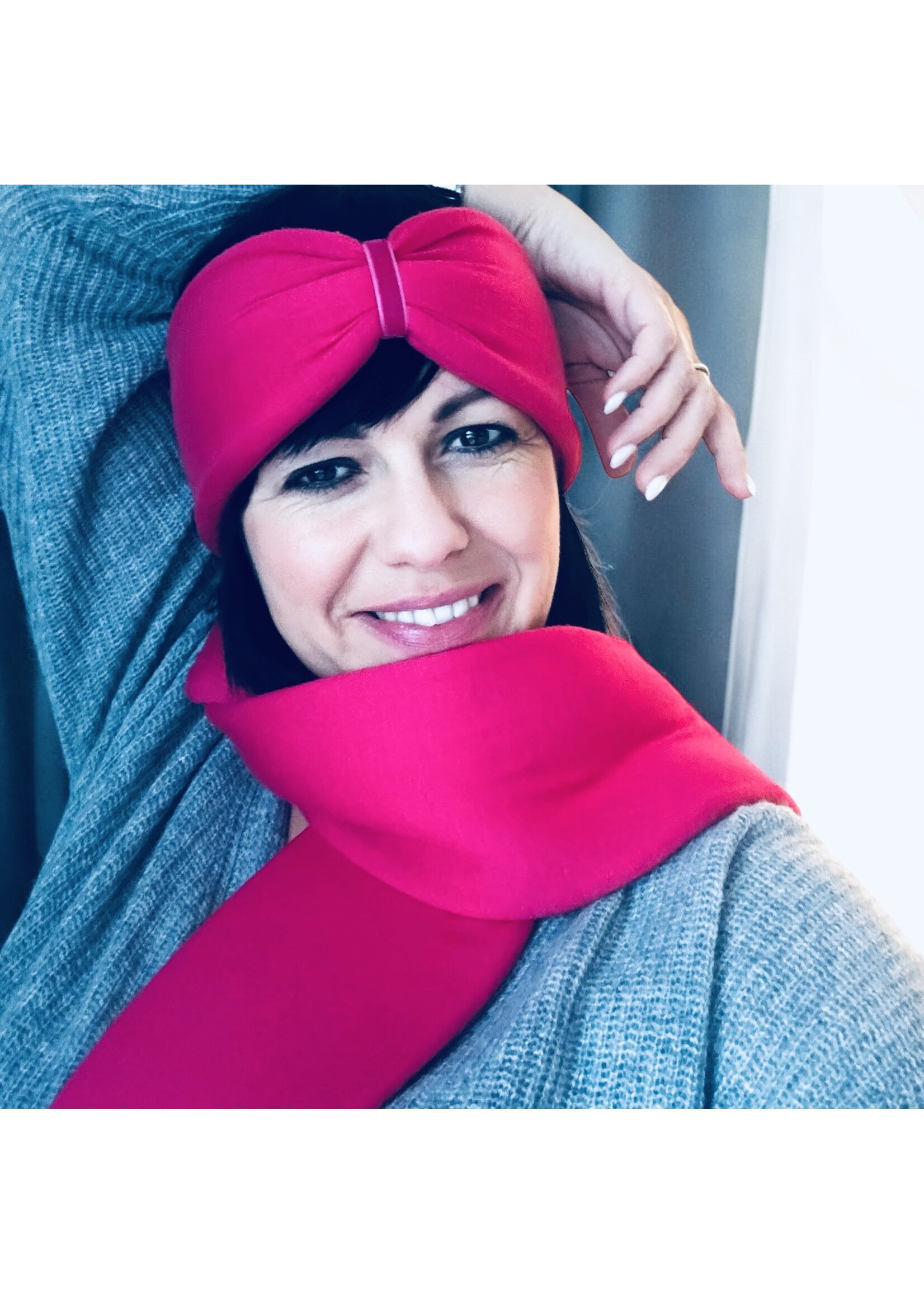 "Magenta" headband in loop-look with pink velvet ribbon