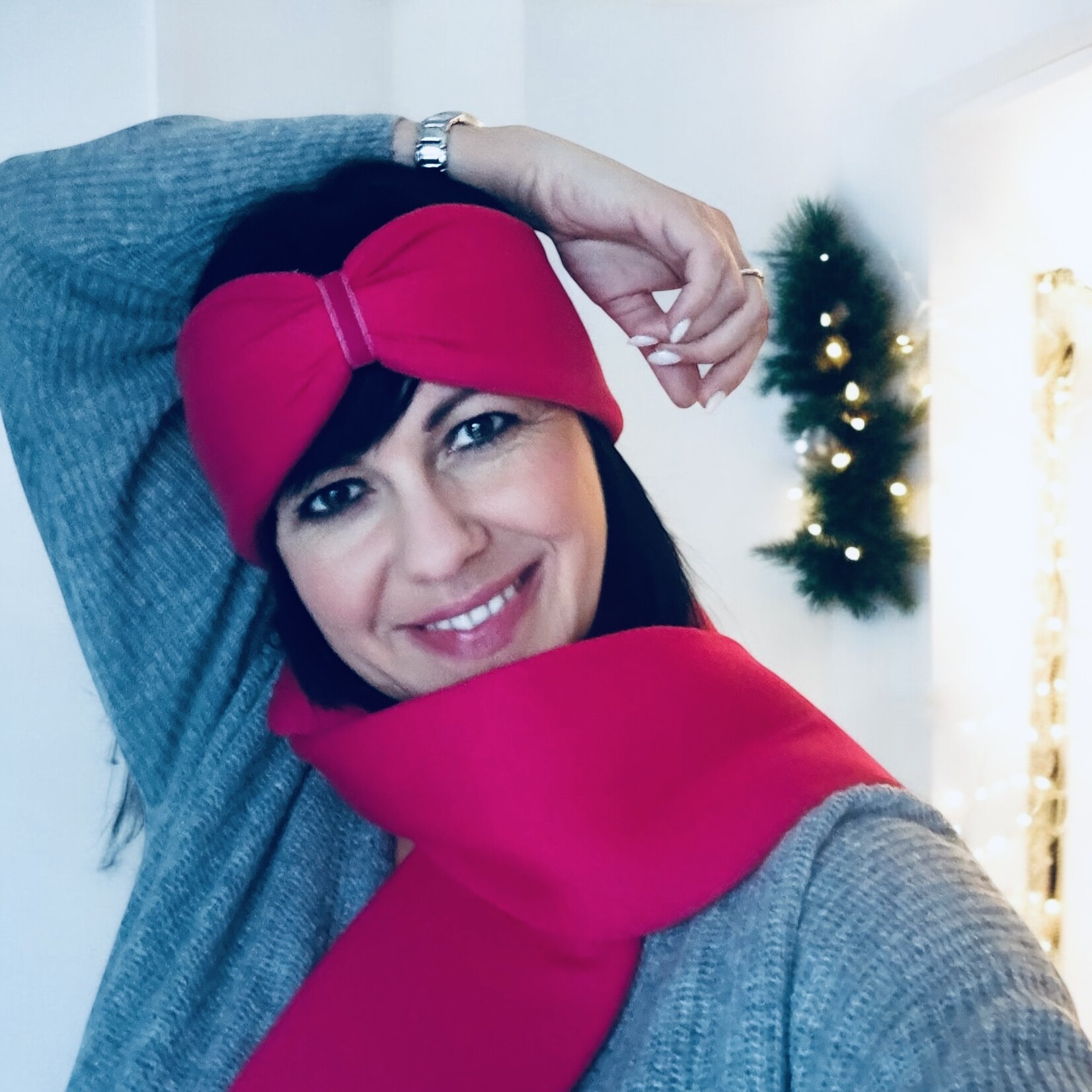 Kopfband "Magenta" in Schleifen Optik mit pinkem Samtband