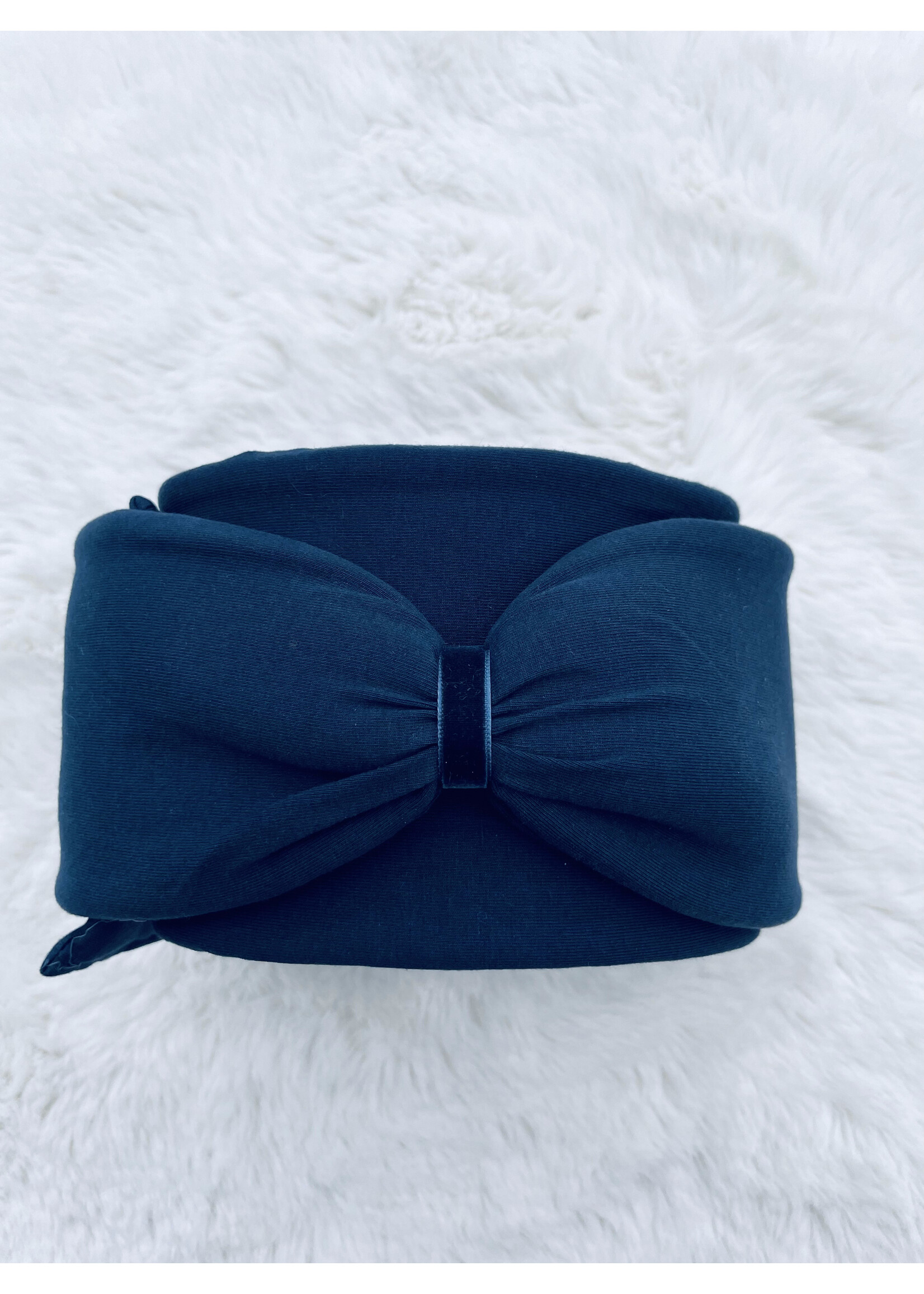 "Blu" headband in loop-look draped with blu velvet ribbon