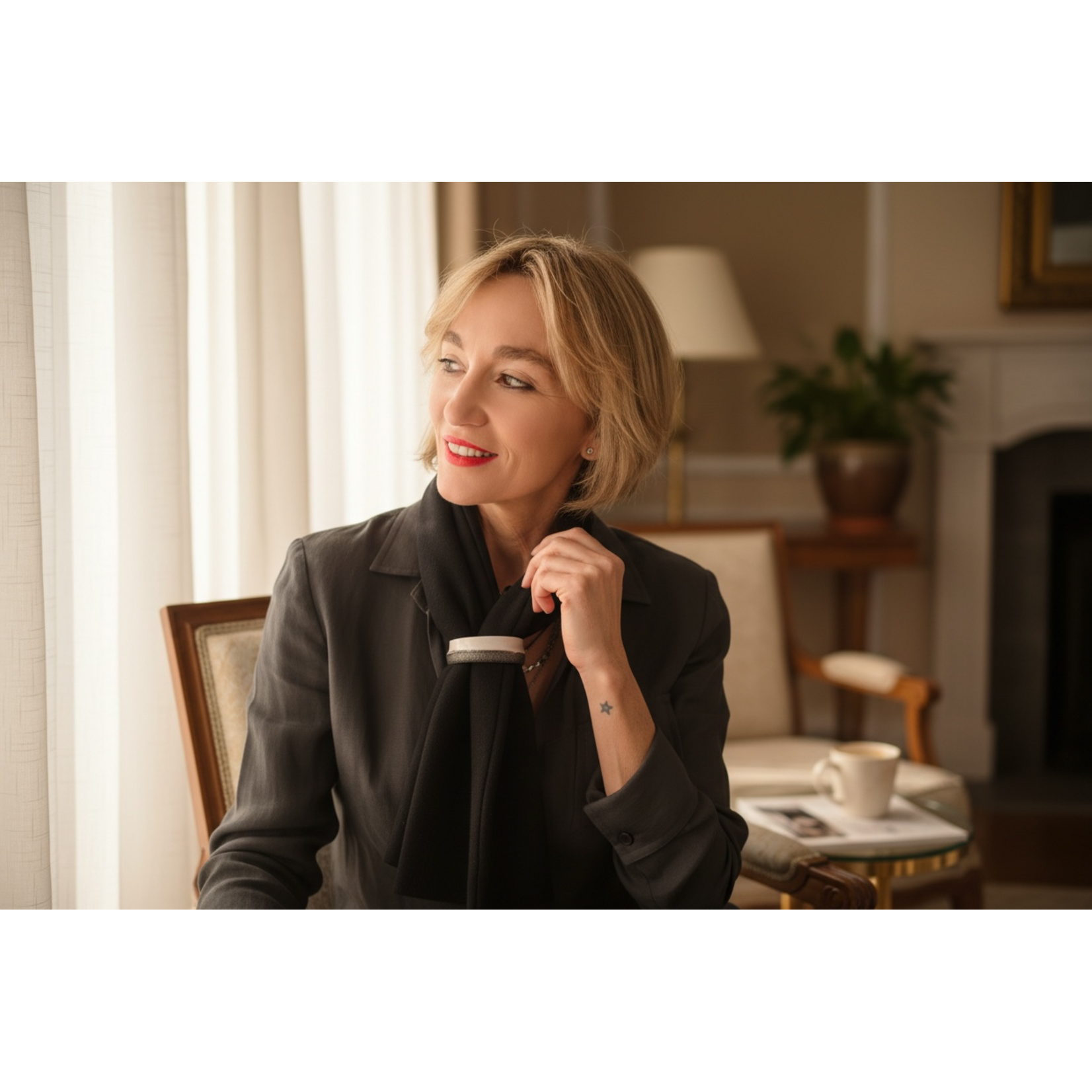 Embracelet. Decorative scarf in black/white