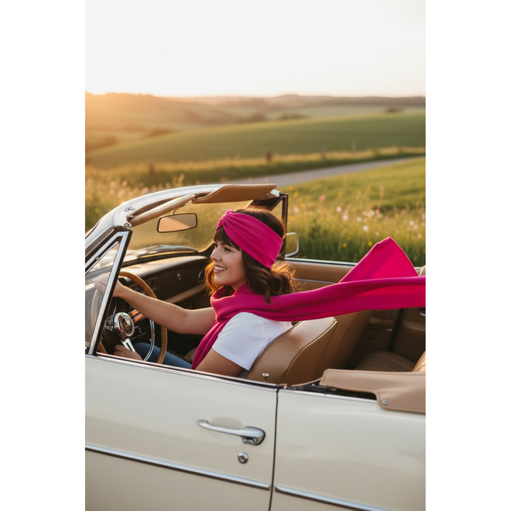 "Magenta" headband in loop-look with pink velvet ribbon