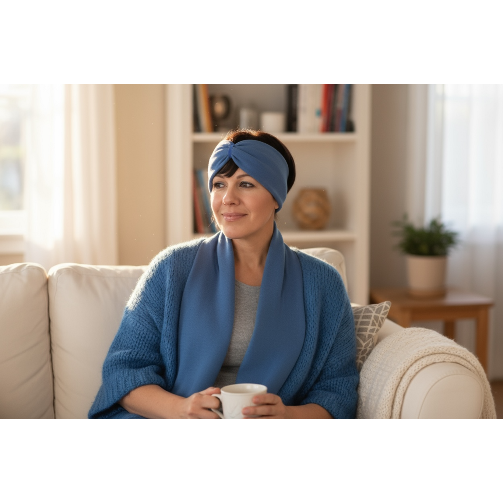 "Azzurro" headband in loop-look with royal blu velvet ribbon