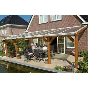 Pergolux Polycarbonaat dak opbouw compleet met witte profielen en afdeklijsten helder of opaal