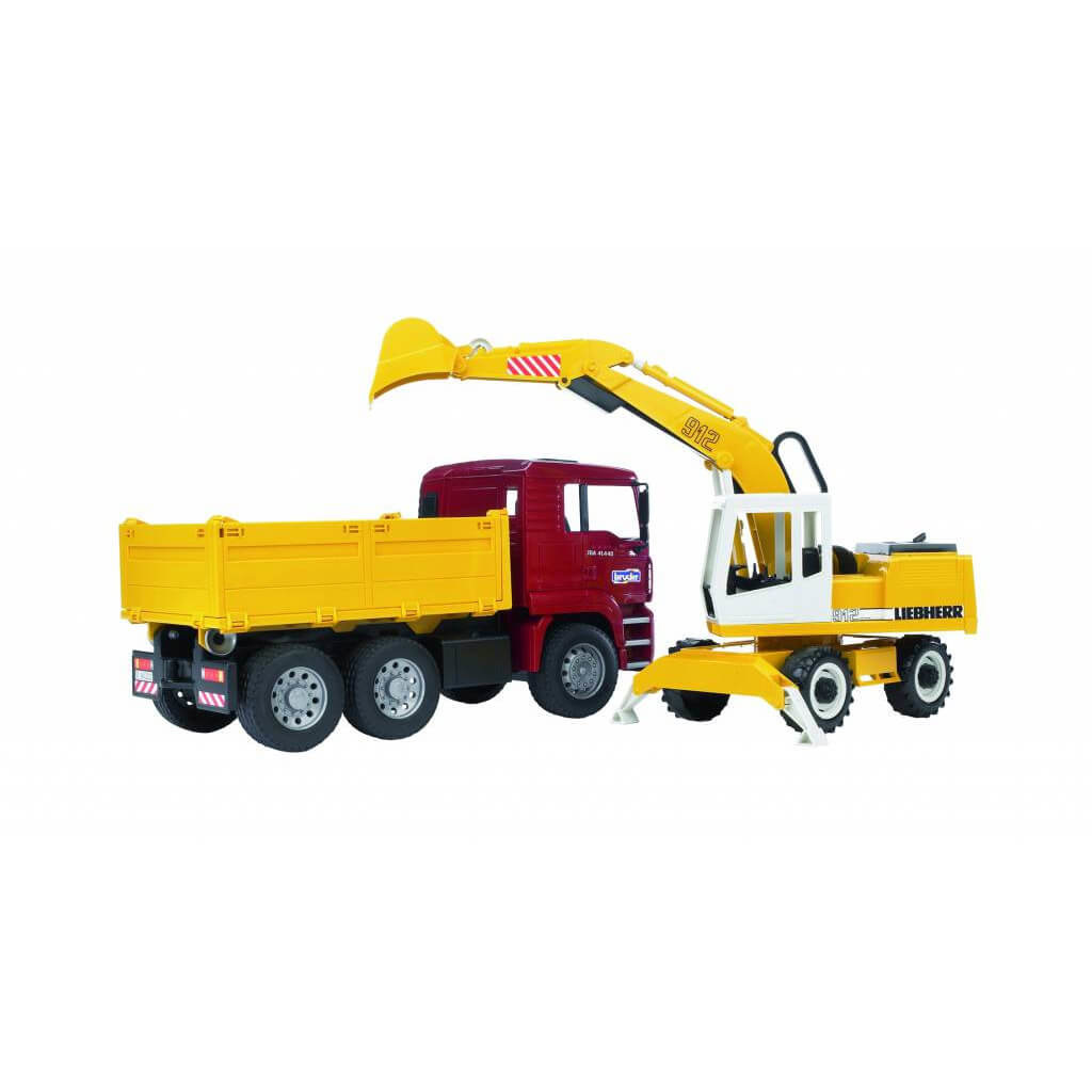 Bruder MAN TGA kipper met Liebherr graafmachine