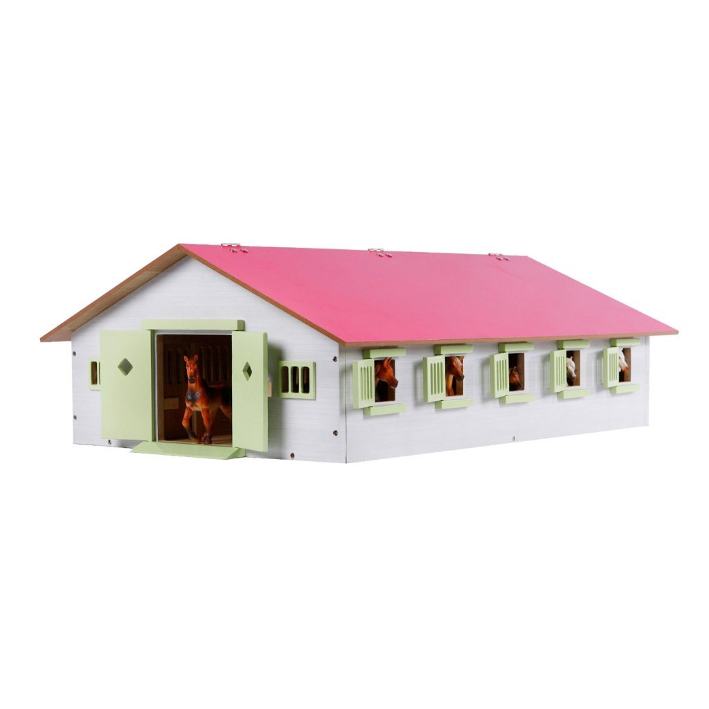 Kids Globe paardenstal met 9 boxen - 1:32 hout roze afbeelding