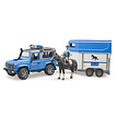 Land Rover Defender politievoertuig, paardentrailer, paard + politieagent van Bruder