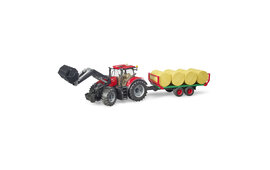 Case IH Optum 300 CVX avec chargeur frontal, remorque de transport de balles