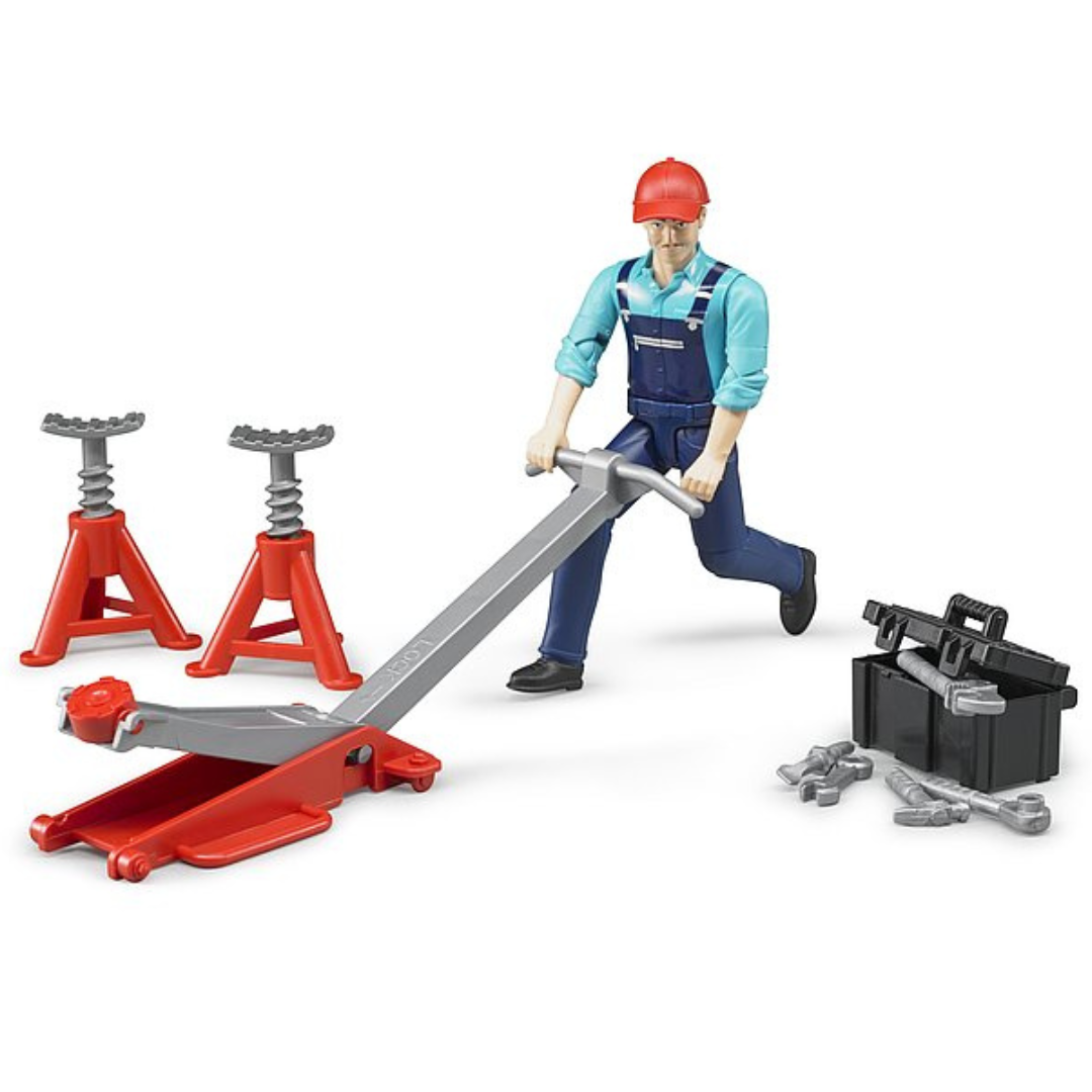 Bruder monteur met krik en gereedschap