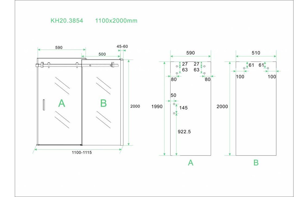 Slide douche schuifdeur nis 100-110x200 cm 2-delig