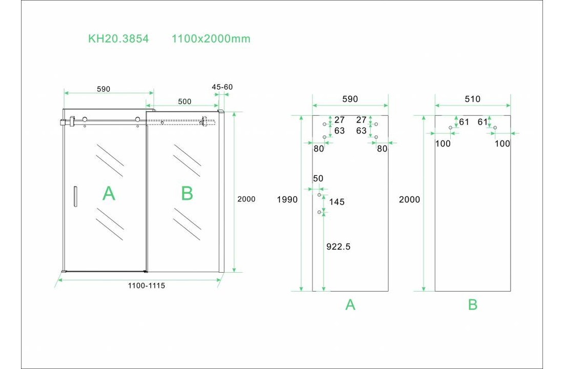 Slide douche schuifdeur nis 100-110x200 cm 2-delig