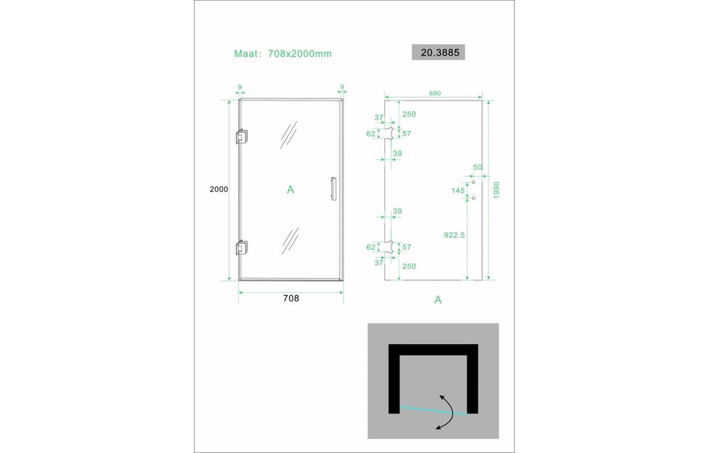 Nevi Douchedeur Nisdeur Profielloos Design 70x200