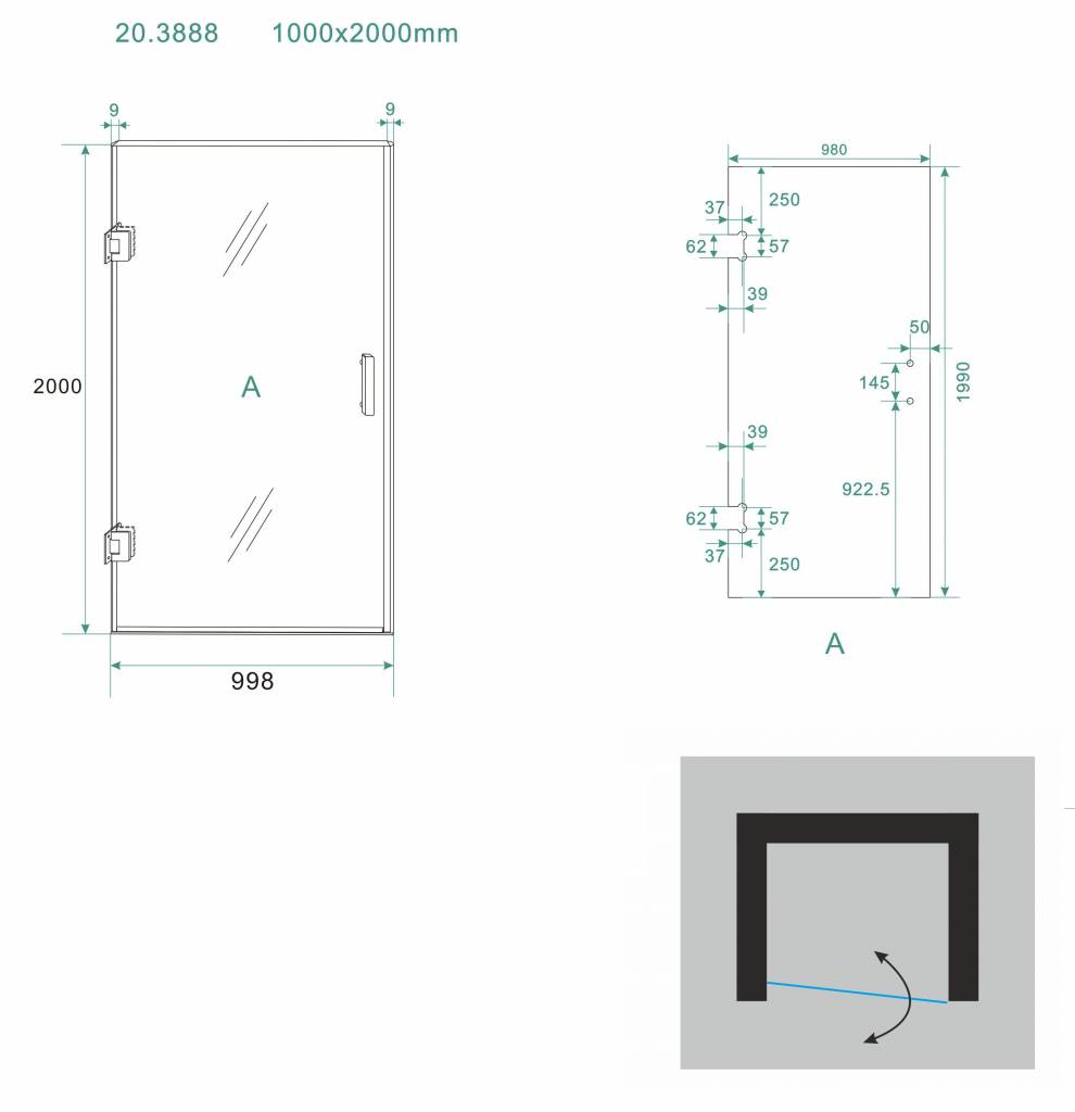 Nevi Douchedeur Nisdeur Profielloos Design 100x200