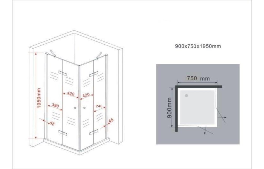 Carna douchecabine hoekinstap 90x75x195 cm