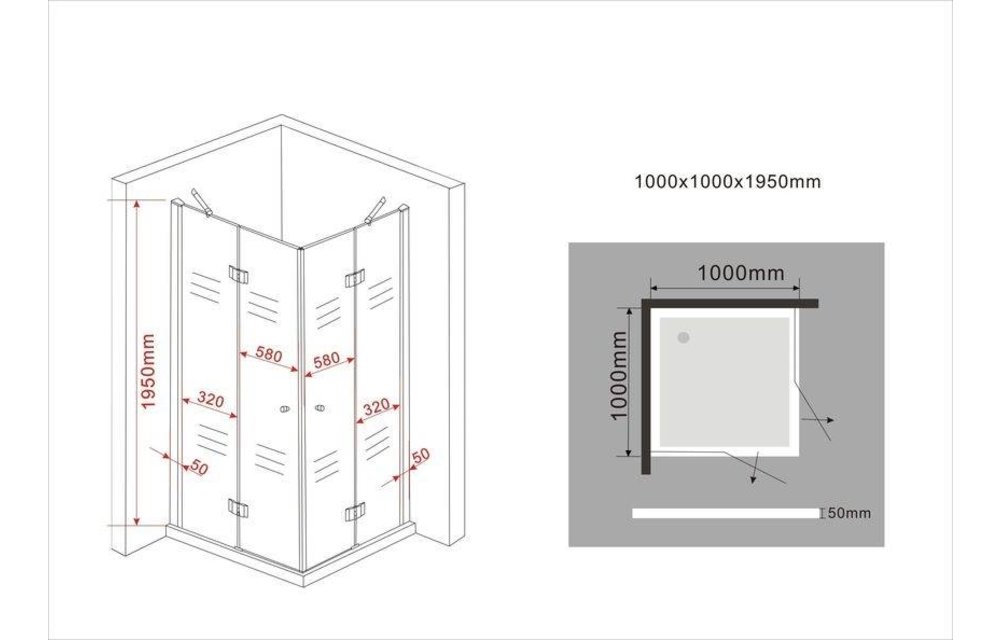 Carna douchecabine hoekinstap vierkant 100x100x195 cm