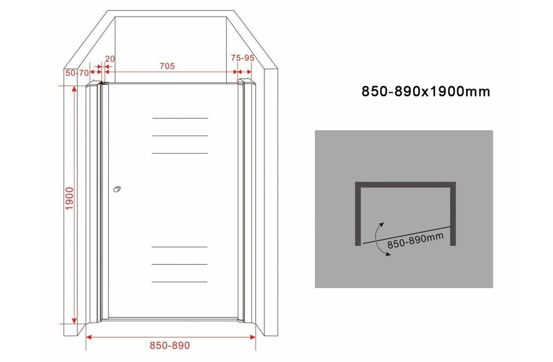 Porto draaideur nisdeur 85x190 met helder glas