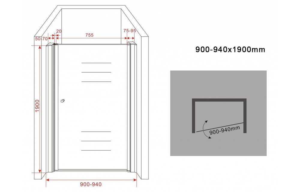 Porto draaideur nisdeur 90x190 met helder glas