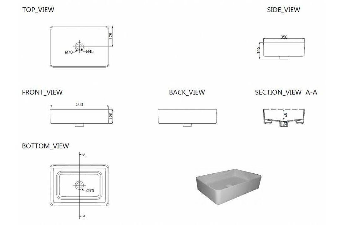 Link opzetwastafel vierkant 50 x 35 x 12 cm wit