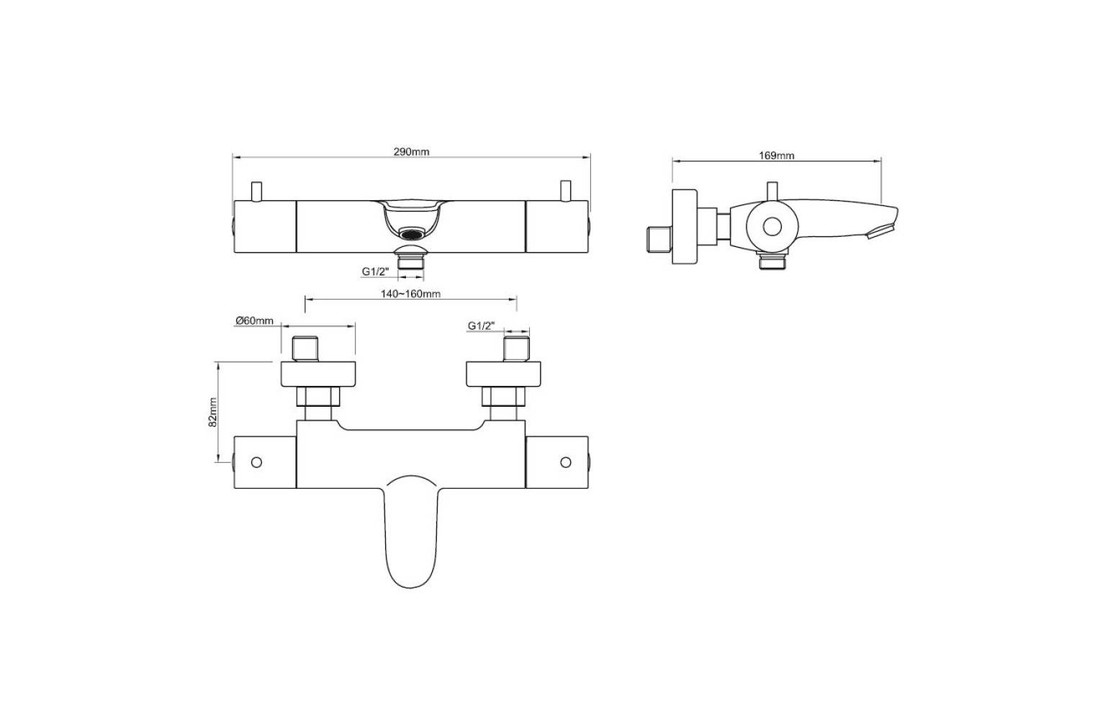 Caral thermostatische badmengkraan 15 cm zwart