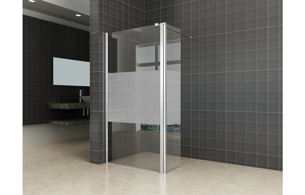 Zijwand+scharnierprofiel links 350x2000 10mm NANO gedeeltelijk matglas
