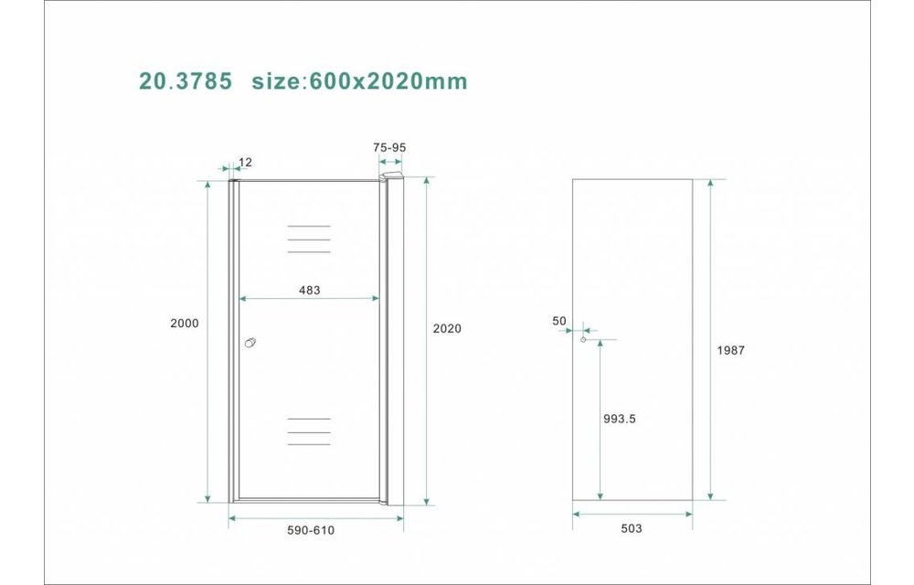 Douche nisdeur 60 cm rookglas 8 mm