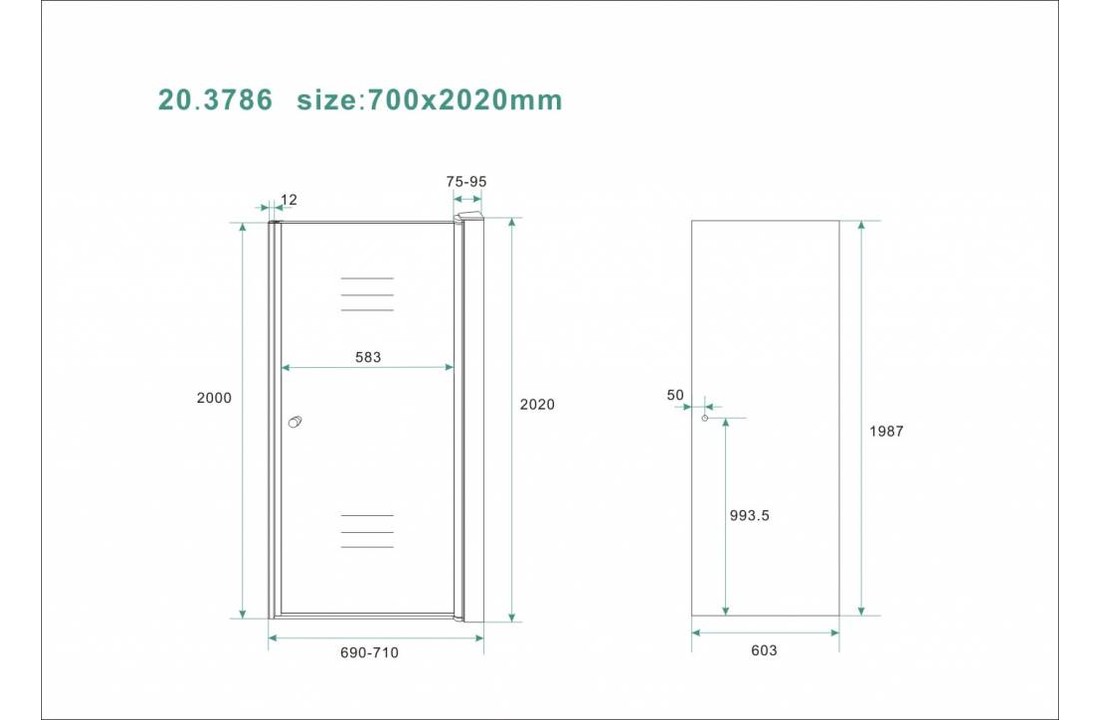 Douche nisdeur 70 cm rookglas 8 mm