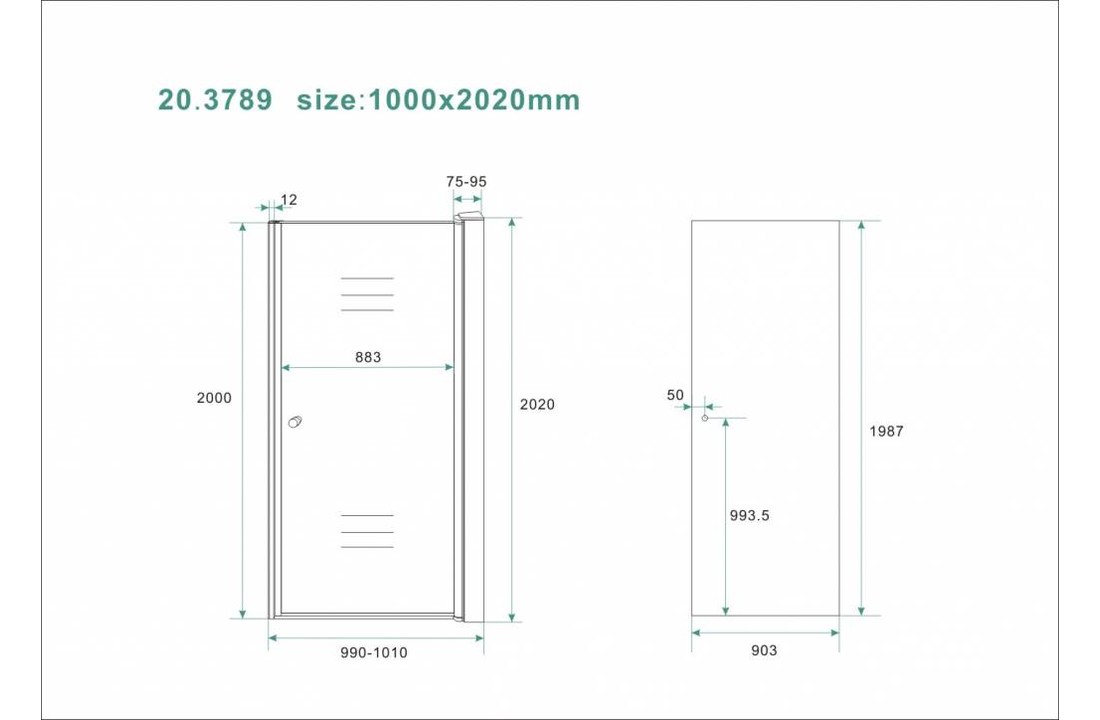 Douche nisdeur 90 cm rookglas 8 mm