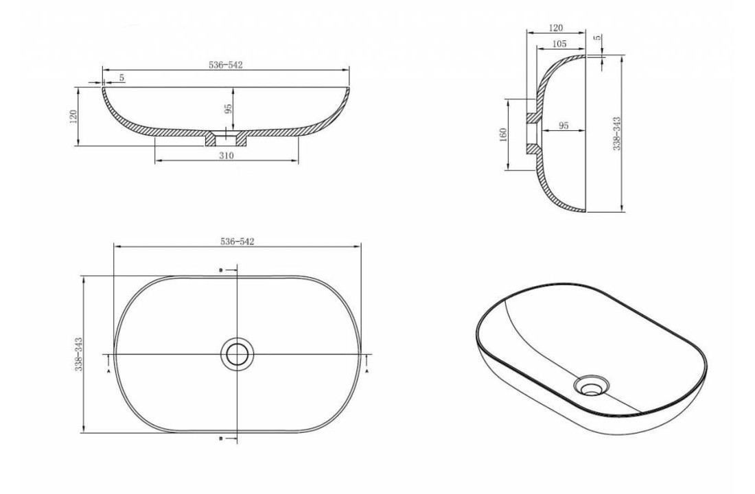 Rheiner Design Opzetwastafel Solid Surface 54 X 34 X 12 cm