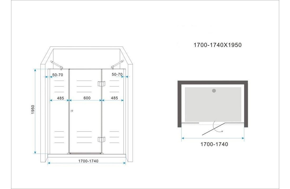 PELO XL Douchedeur 170x195 cm nisdeur - helder glas