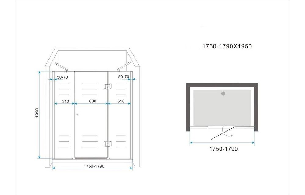 PELO XL Douchedeur 175x195 cm nisdeur - helder glas