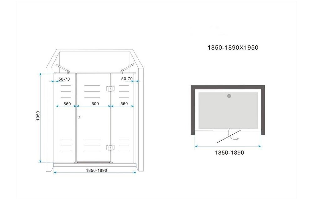 PELO XL Douchedeur 185x195 cm Nisdeur - helder glas