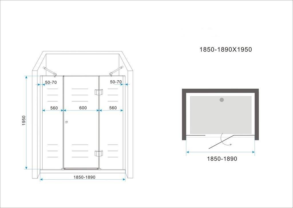 PELO XL Douchedeur 185x195 cm Nisdeur - helder glas