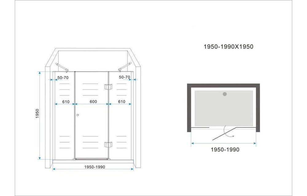 PELO XL Douchedeur 195x195 cm Nisdeur - helder glas