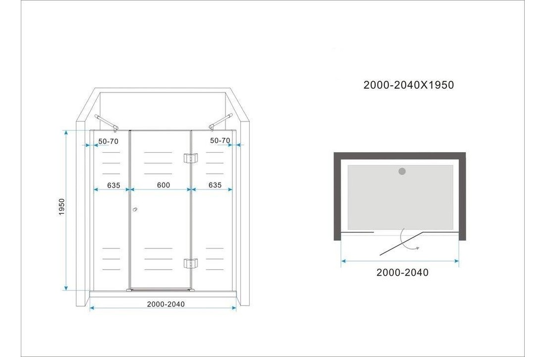 PELO XL Douchedeur 200x195 cm Nisdeur - helder glas